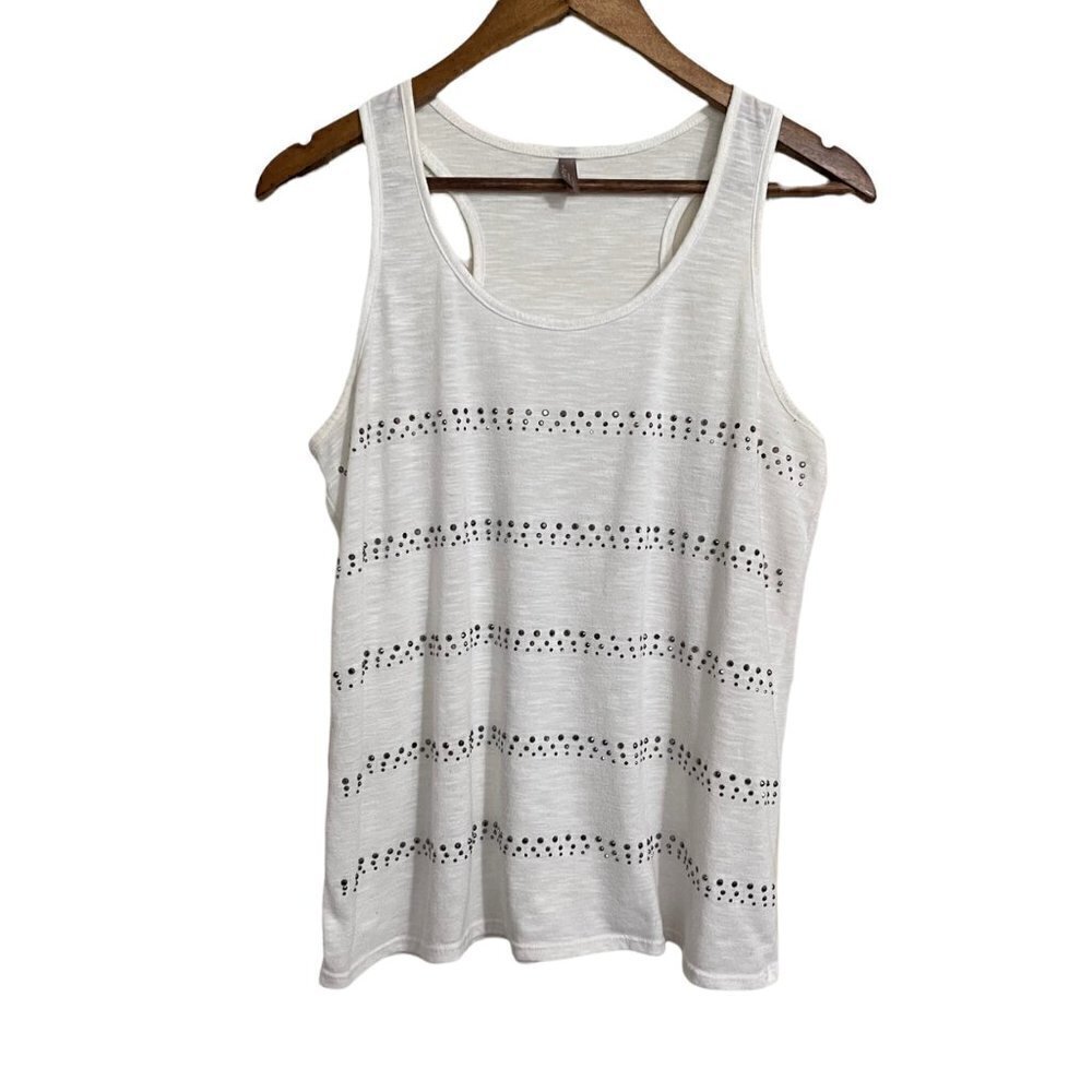 Vanity Essentials Women's White Rhinestone Striped Y2K Retro Tank Top Large